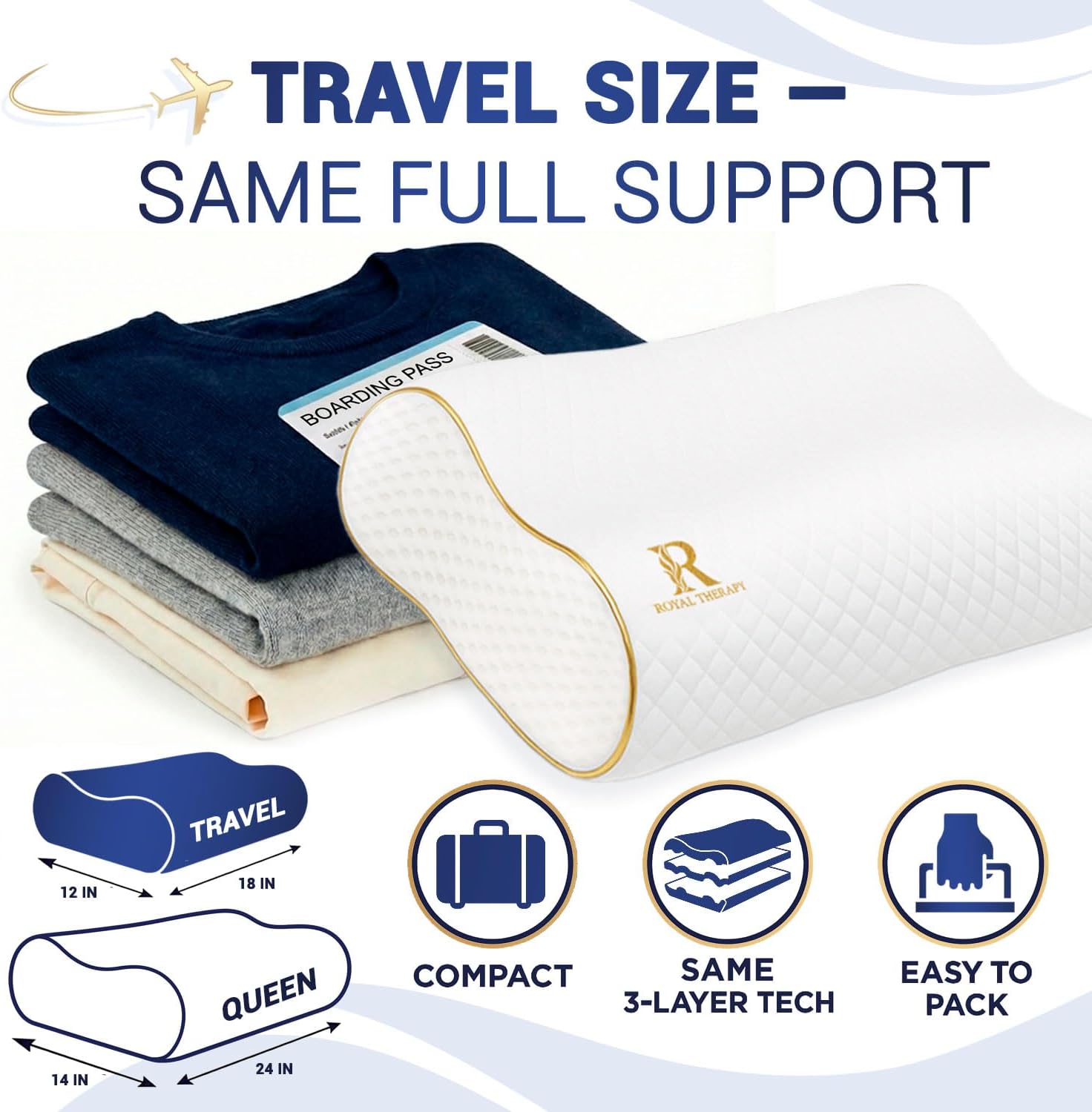 Royal Therapy Travel Memory Foam Pillow, Neck Pillow Bamboo Adjustable Side Sleeper Pillow (Travel 18 x 12 x 5) - Image 4