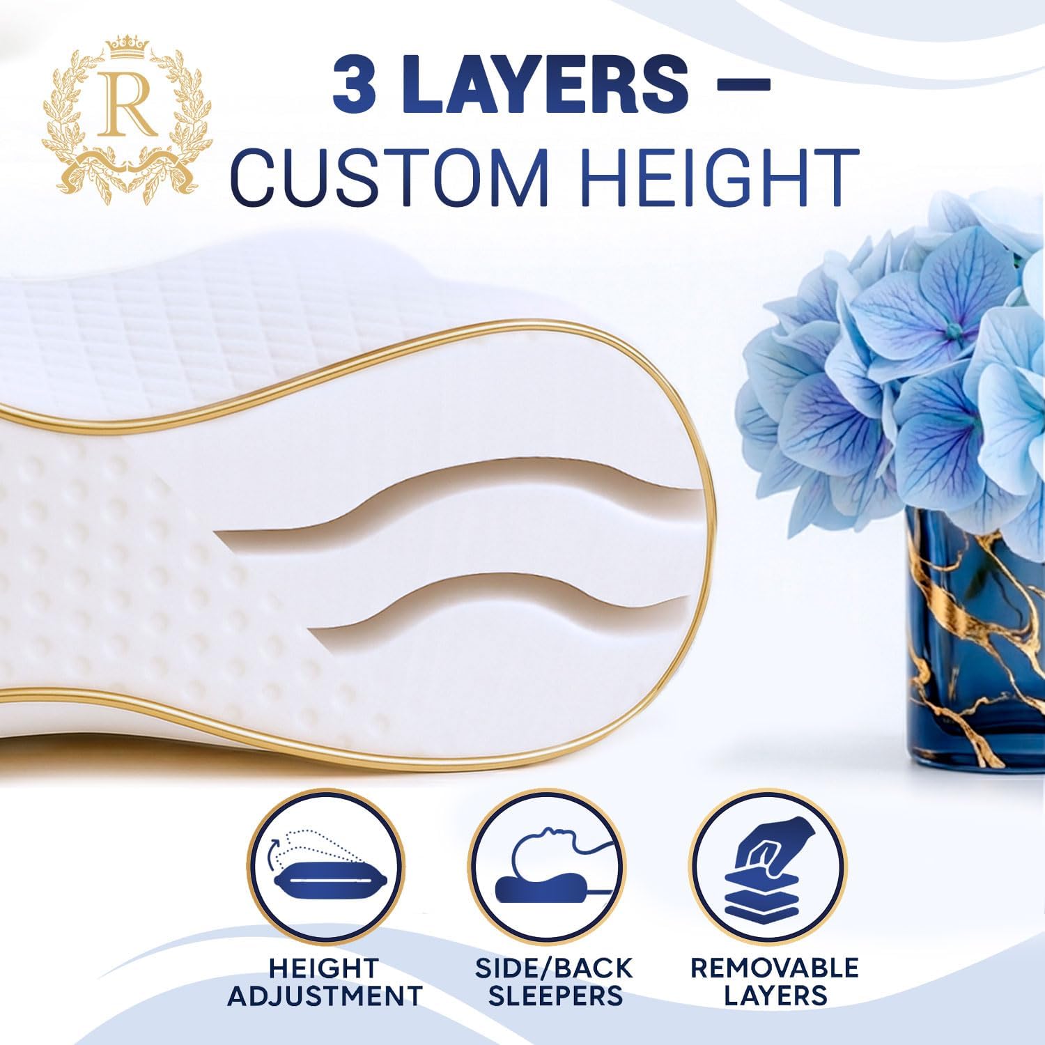 Royal Therapy Travel Memory Foam Pillow, Neck Pillow Bamboo Adjustable Side Sleeper Pillow (Travel 18 x 12 x 5) - Image 5