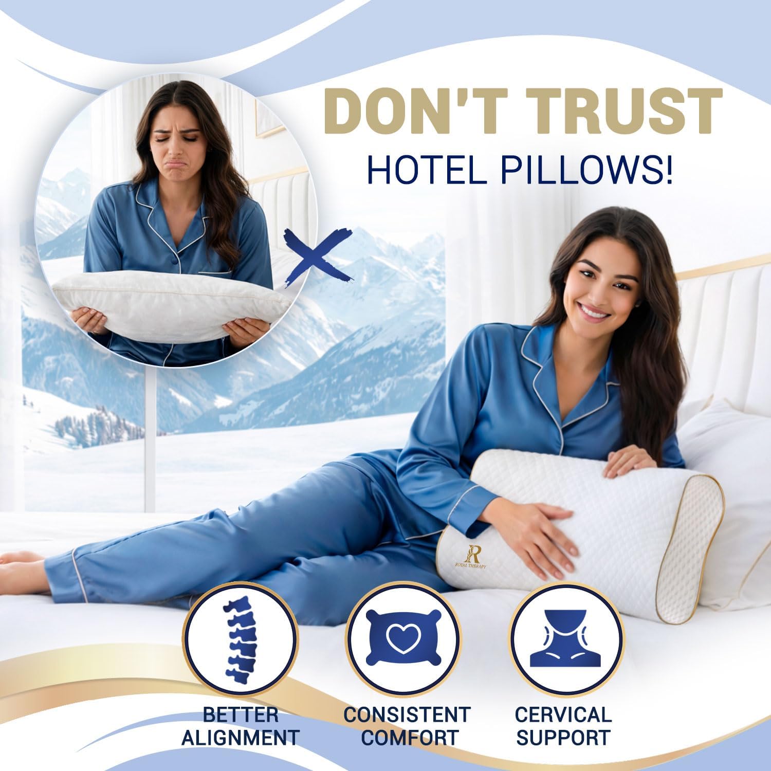 Royal Therapy Travel Memory Foam Pillow, Neck Pillow Bamboo Adjustable Side Sleeper Pillow (Travel 18 x 12 x 5) - Image 7