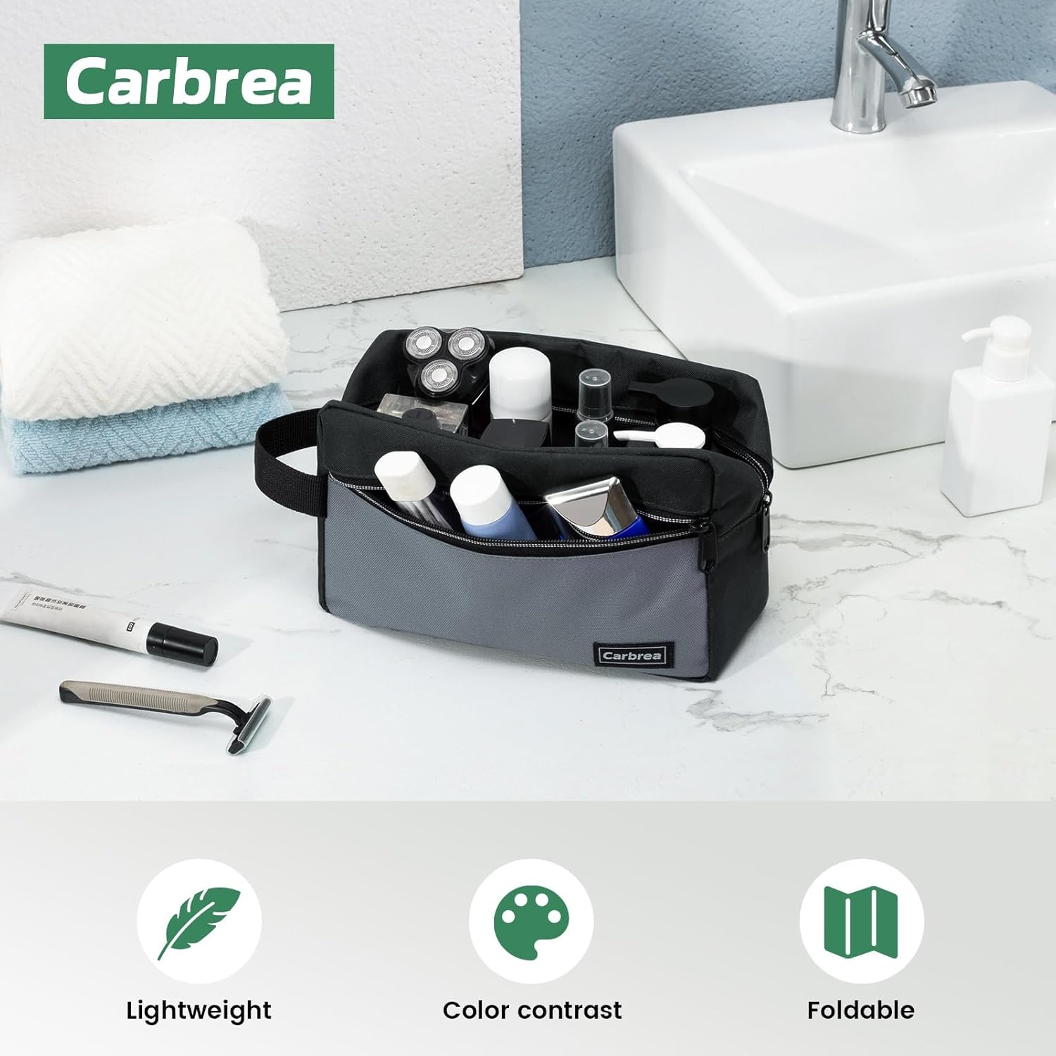 Carbrea Travel Toiletry Bag - Small Tavel Bag for Toiletries, Cosmetics, Accessories, Gifts - Black - Image 5