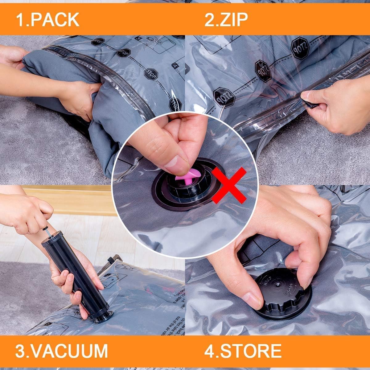 GONGSHI Vacuum Seal Bags for Clothing Travel & Home Storage, Travel Vacuum Bags with Pump,Space Saver for Blankets, Comforters, Pillows, Clothes,24 Combo with Electric Pump - Image 8