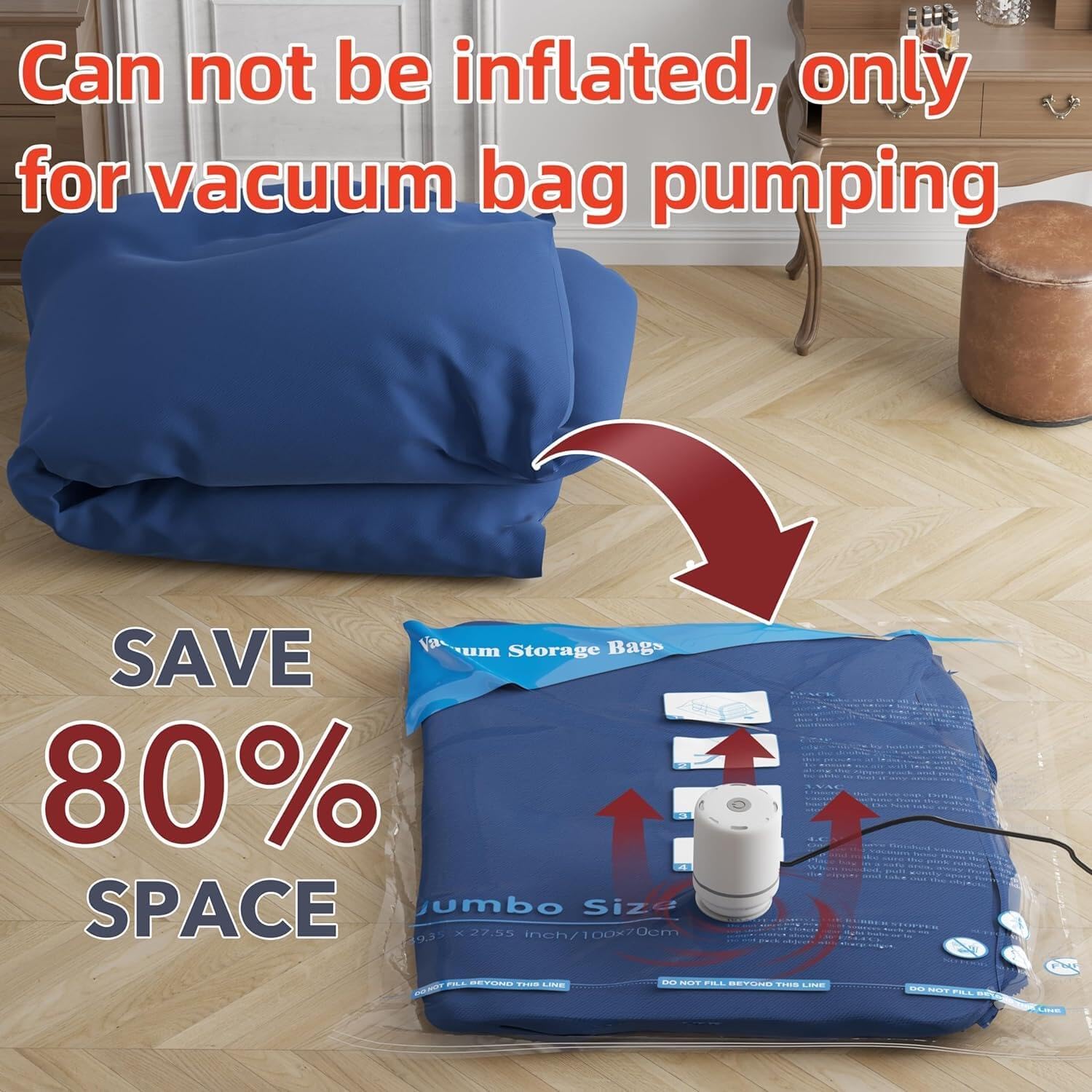 GONGSHI Vacuum Seal Bags for Clothing Travel & Home Storage, Travel Vacuum Bags with Pump,Space Saver for Blankets, Comforters, Pillows, Clothes,24 Combo with Electric Pump - Image 9